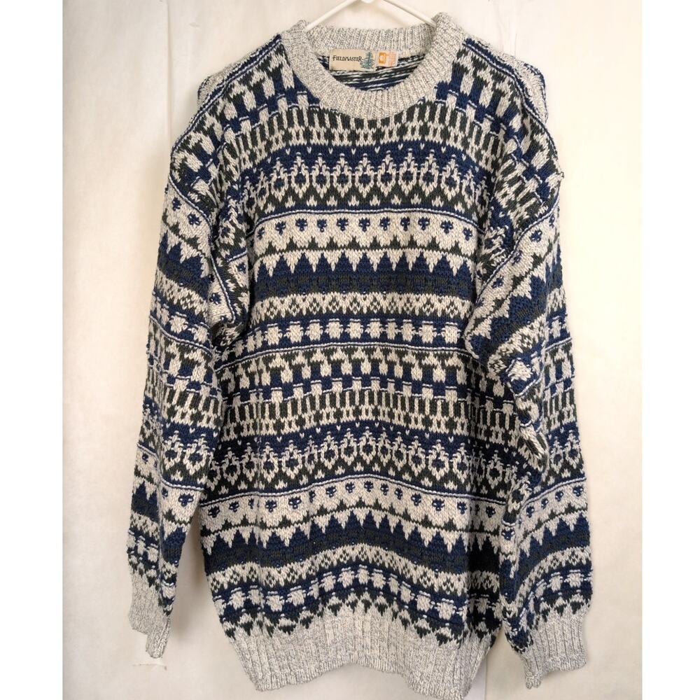 Vintage Fieldmaster Nordic print sweater Size L Retro Preppy Ski Fisherman